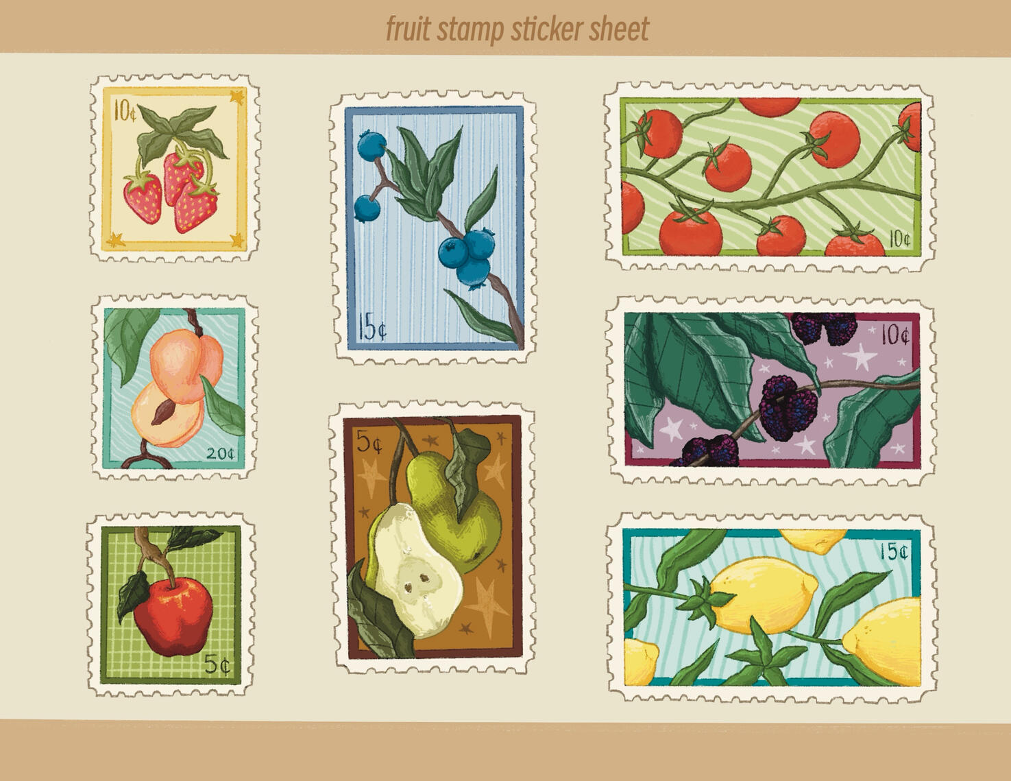 Sticker Set 01: Fruit Stamps