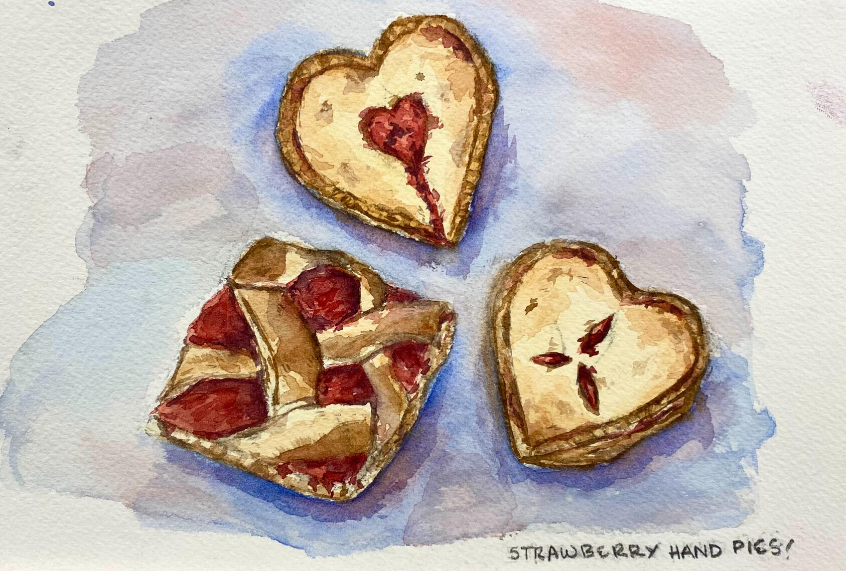 Strawberry Hand Pies in Watercolor